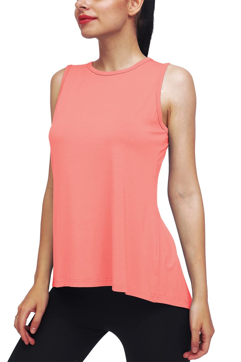 Mippo Workout Tops for Women Yoga Clothes Running Shirts Tie Back Tanks Tennis Shirts Athletic Exercise Tops Peach Red S - Image 2